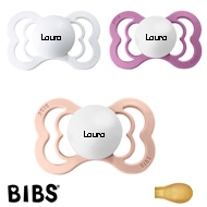 BIBS Supreme Sutter med navn, Blush, White, Lavender Symmetrisk Latex str.2 Pakke med 3 sutter